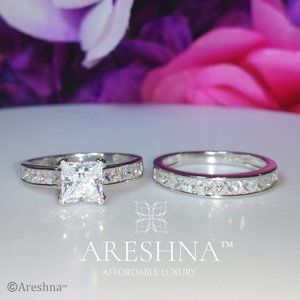 2Pcs 1ct Lab Diamond Princess Cut Engagement Ring